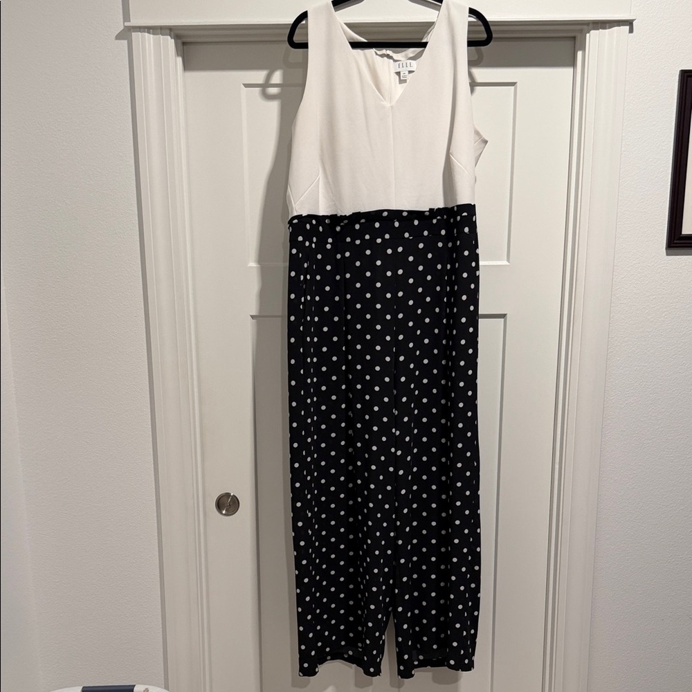 Elle White & Black Polka Dot Sleeveless Jumpsuit